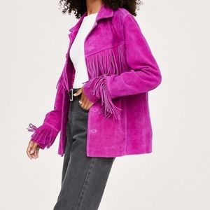 Nasty Gal | Real Suede Oversized Fringe Jacket in Orchid (Pink)
